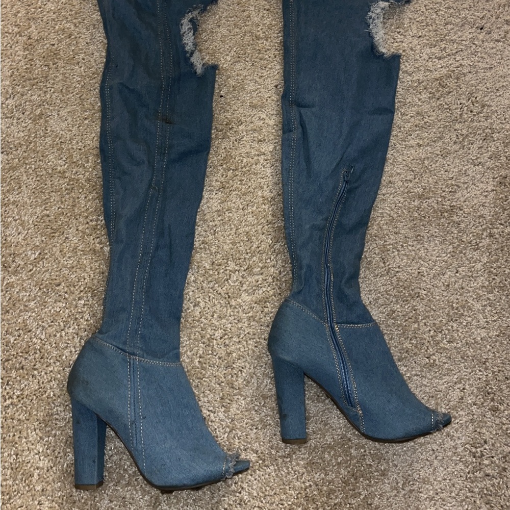 Denim Thigh High Boots